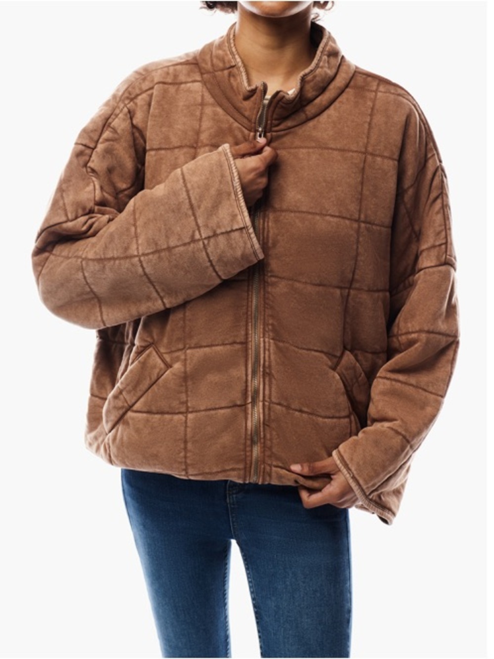 Forever 21 Oversized Quilted Zip Up Jacket